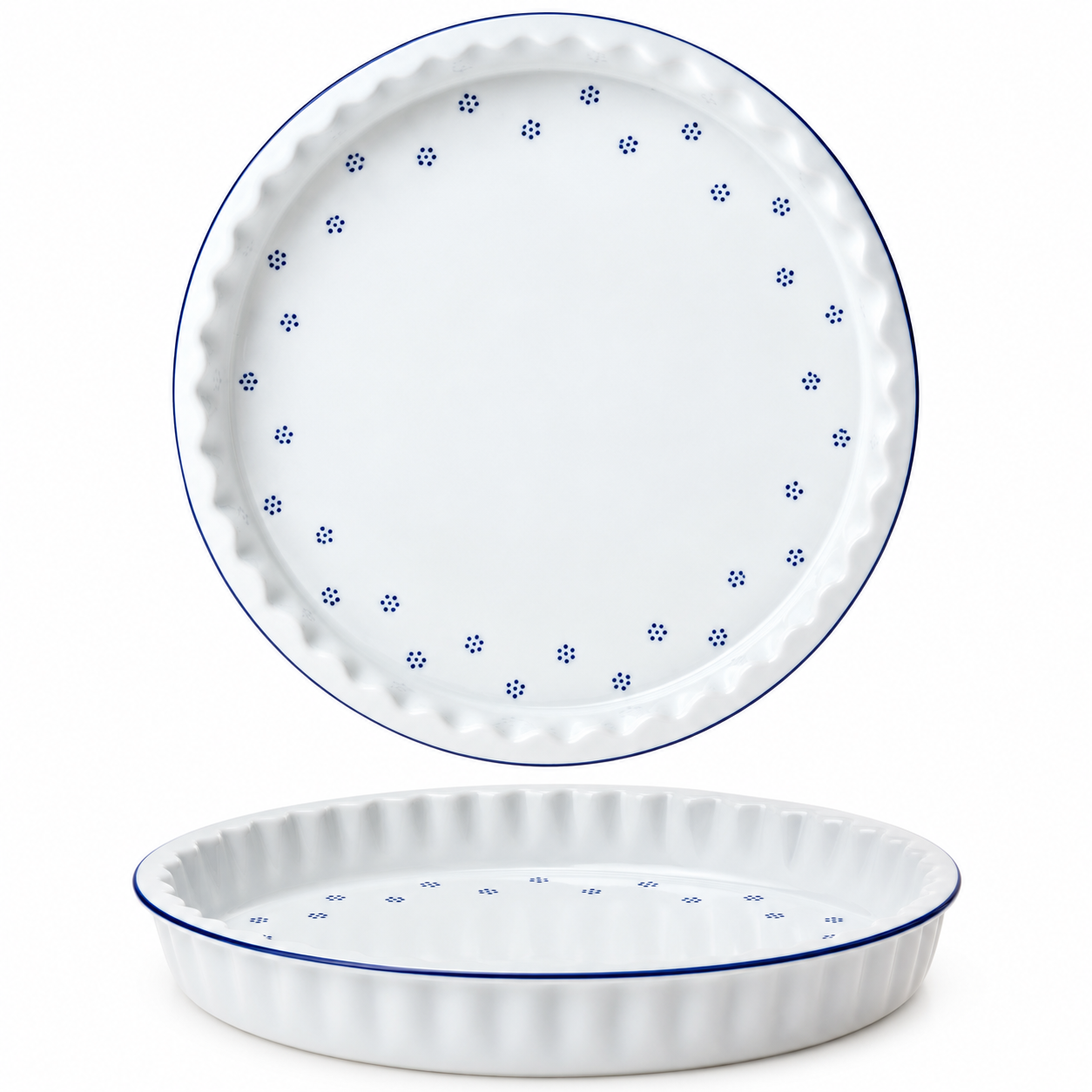 Zapékací porcelánová mísa koláčová 32cm - modrý dekor i linka