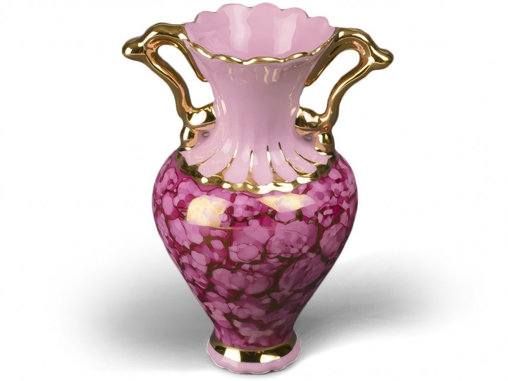 Růžový porcelán - Amfórka zlacená