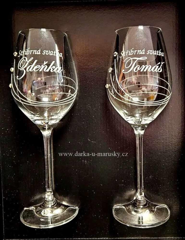 Skleničky na víno DIAMOND A - Stříbrná svatba