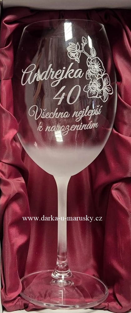 Pískovaná číše - Orchidej 40 - Všechno nejlepší k narozeninám