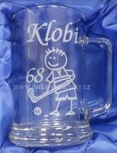 Pískovaný pivní korbel - Florbalista
