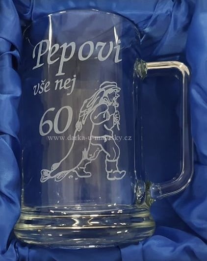 Pískovaný pivní korbel - Rybář č.7
