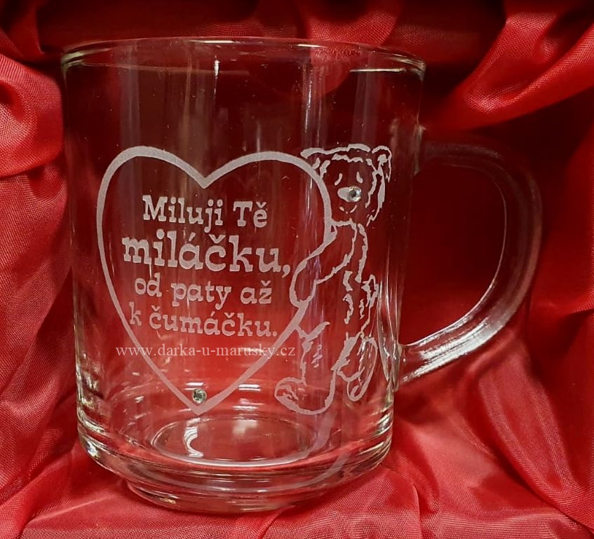 Pískovaný hrníček WIL z varného skla - 200ml - Medvídek se srdíčkem