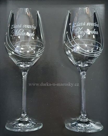 Skleničky na víno DIAMOND A (360 nebo 470ml) - Zlatá svatba
