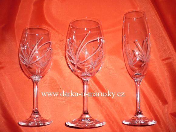 Písklovaná souprava na víno -350 ml - 6ks - Motiv č.9