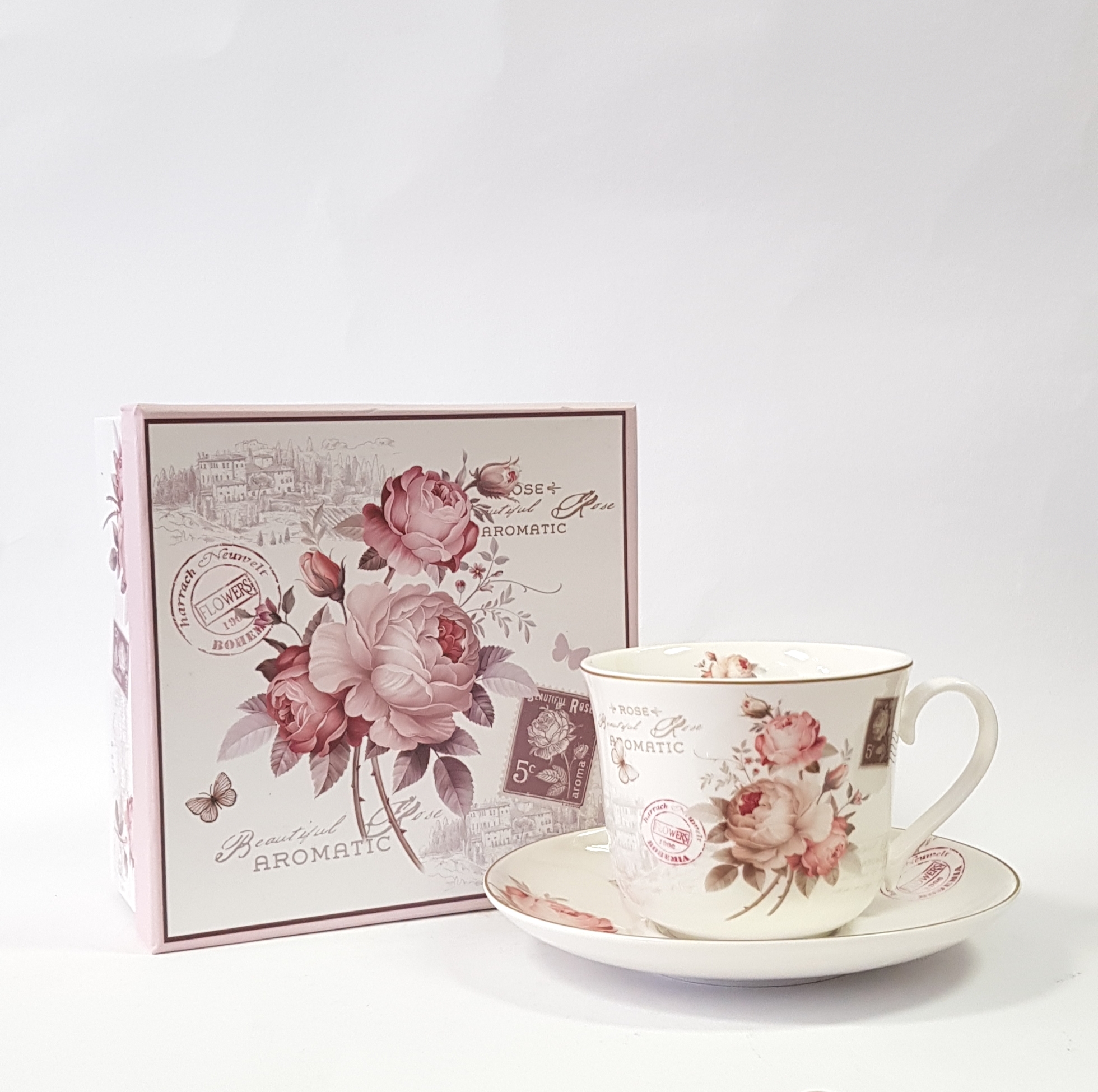 Šálek s podšálkem "Beautiful roses aromatic" v dárkovém boxu