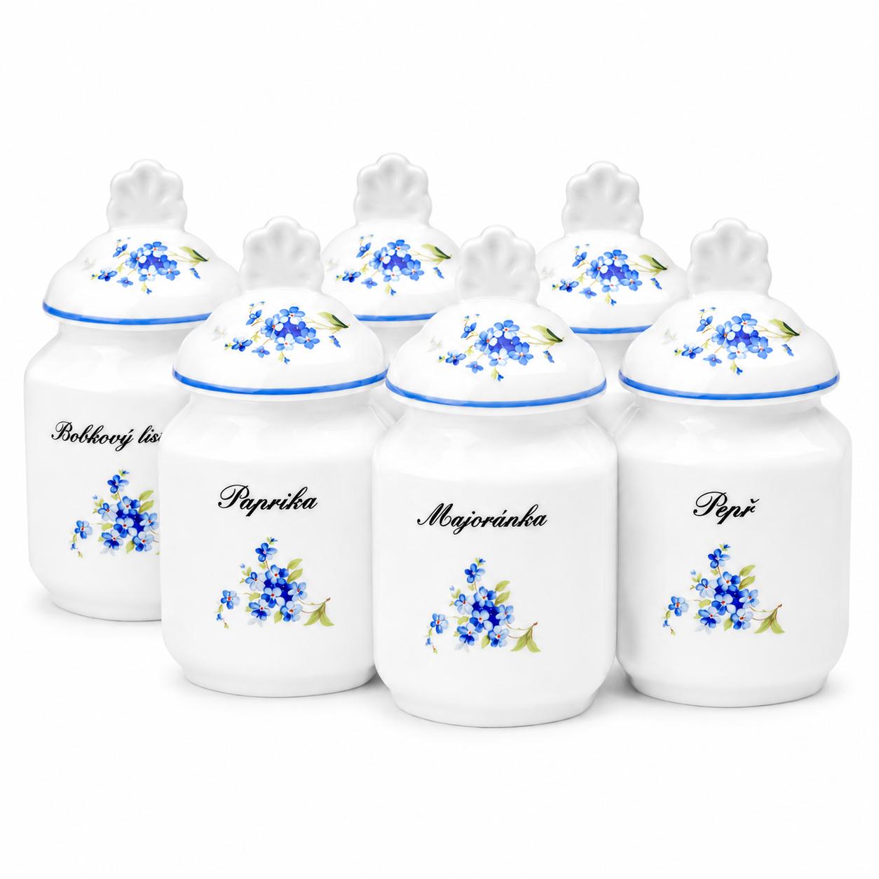 Porcelánové kořenky Pomněnky 200ml s nápisy