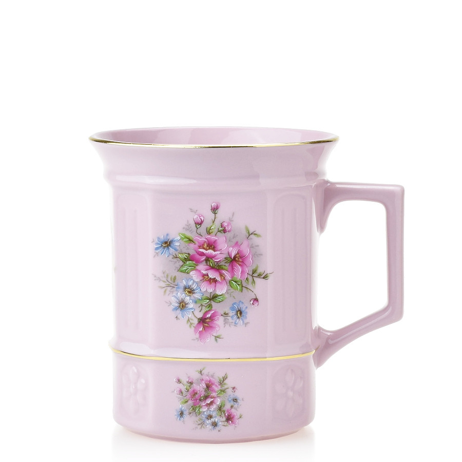 Hrnek 250ml hranatý dekor 0013 růžový porcelán