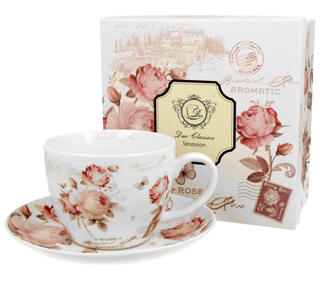 Šálek s podšálkem 450ml JUMBO - "Beautiful roses aromatic" v dárkovém boxu