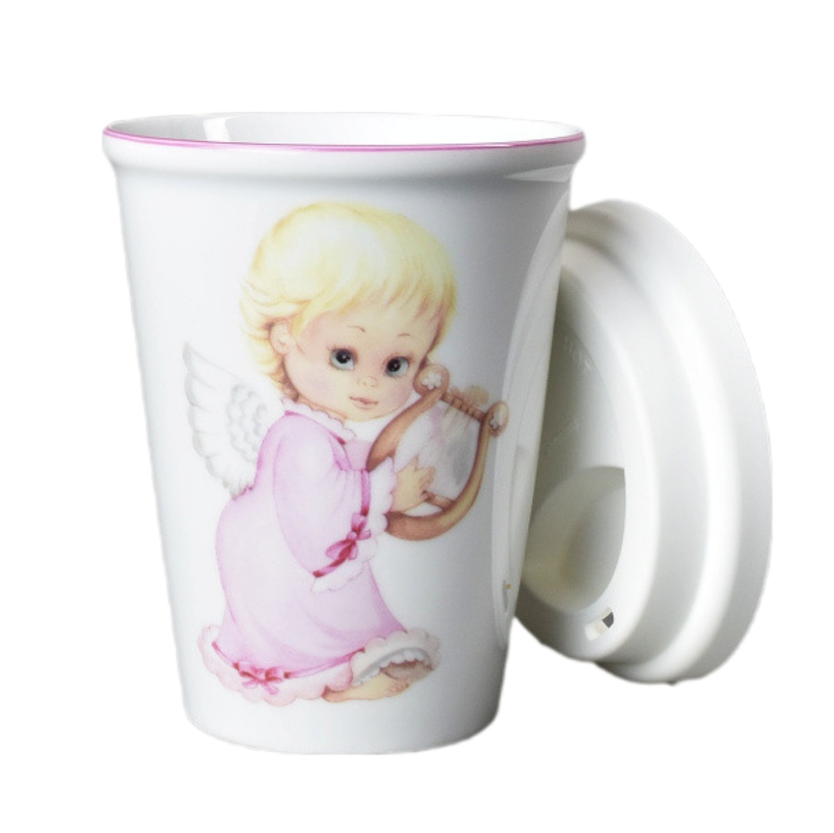 Pohárek na kávu sebou Coffee to Go - Andílek růžové šaty a linka
