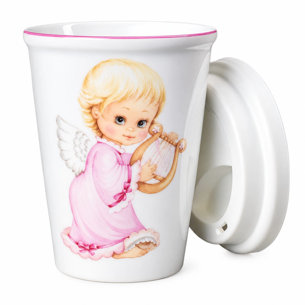 Pohárek na kávu sebou Coffee to Go - Andílek růžové šaty a linka