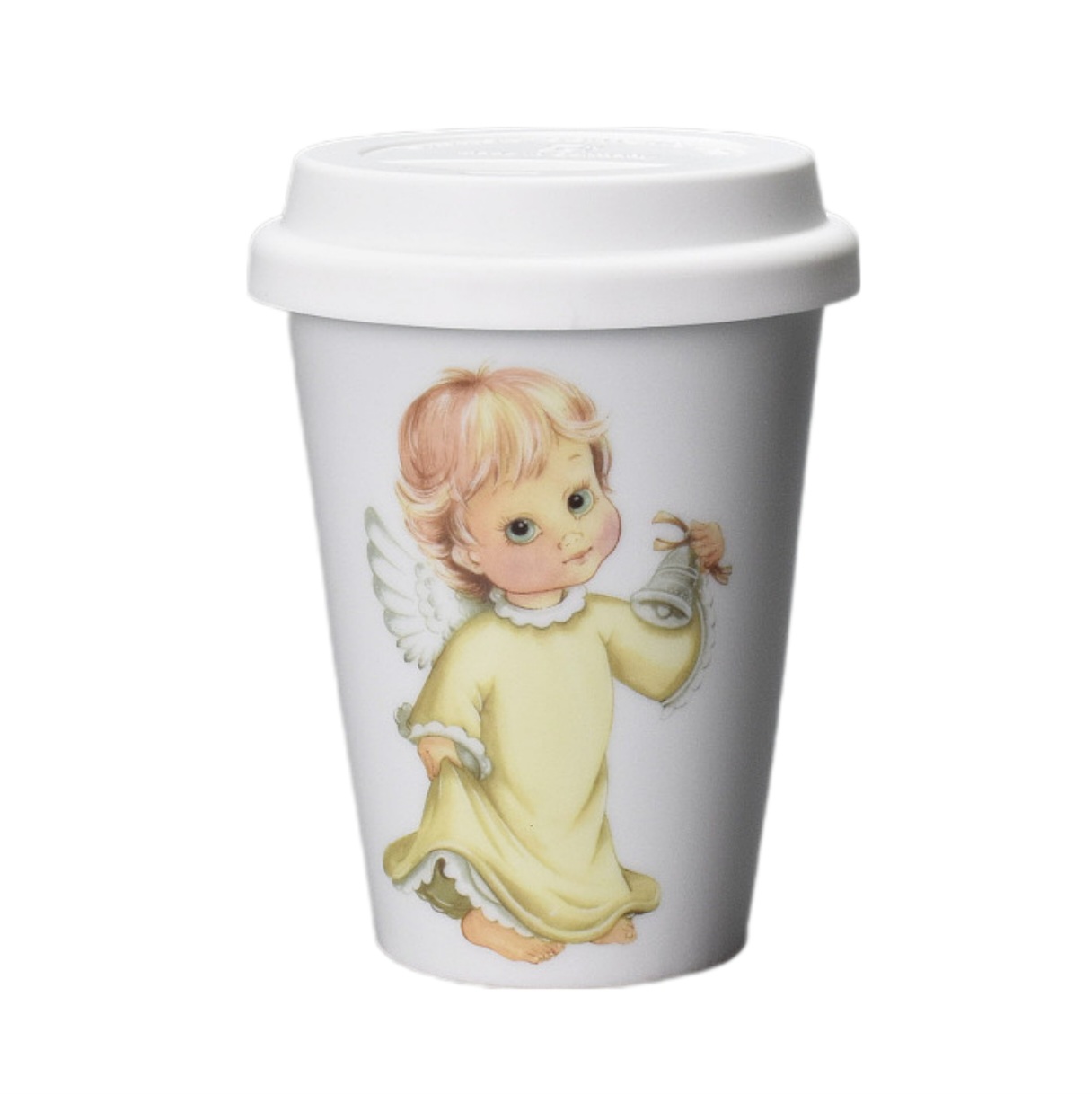 Pohárek na kávu sebou Coffee to Go Andílek žluté šaty i linka