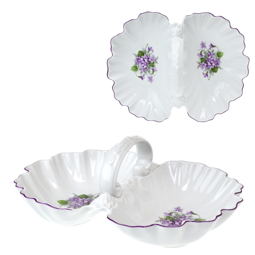 Kabaret dvoudílný s ouškem 28 cm fialky (koš) - fialová linka