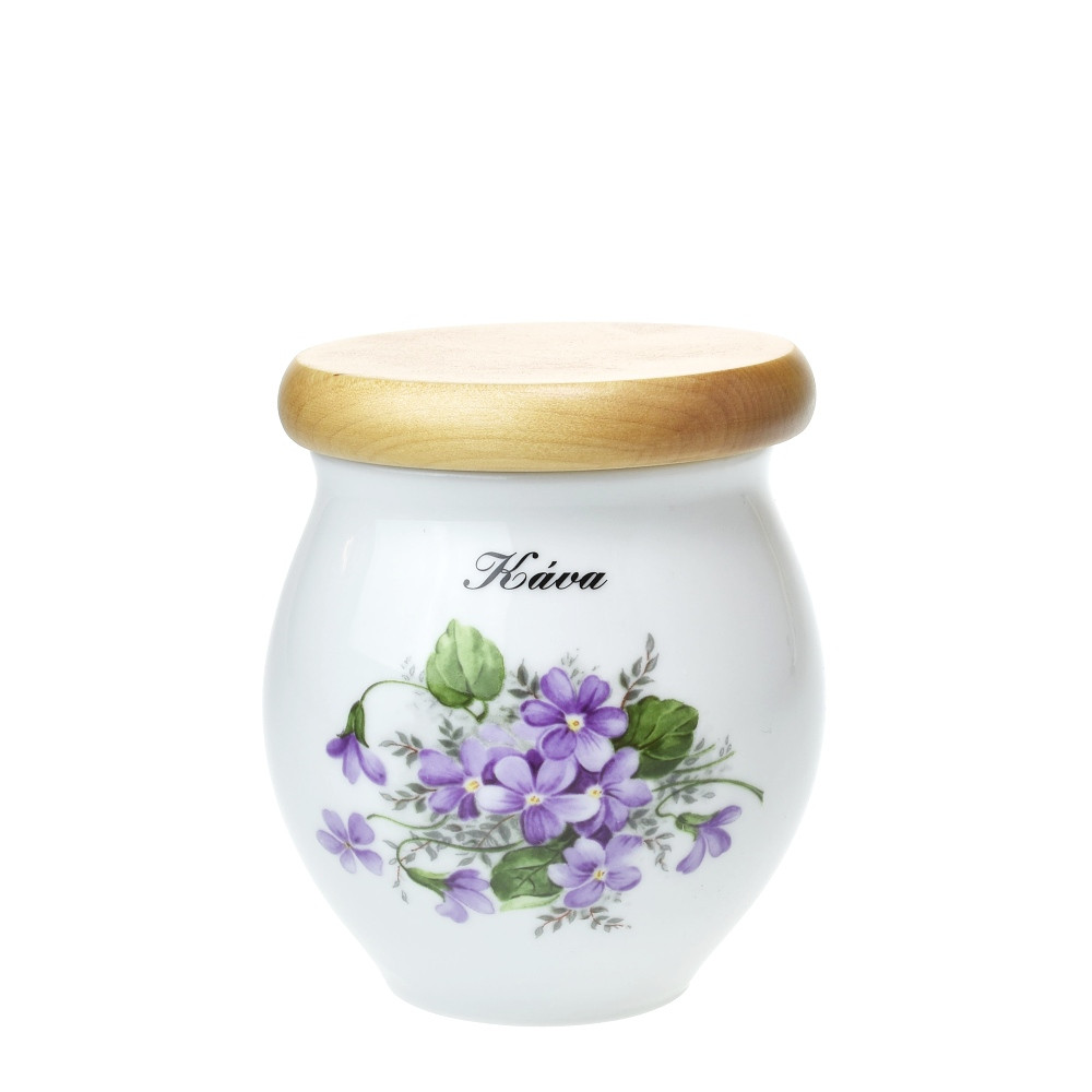 Dóza buclatá 400 ml se dřevěným víčkem "Kávu" fialky