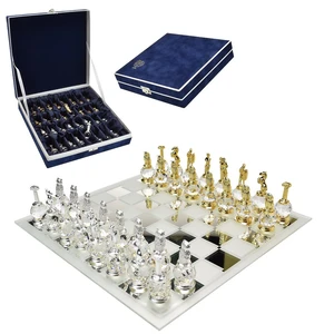 Šachy velké 25cm antické - český křišťál silver/gold