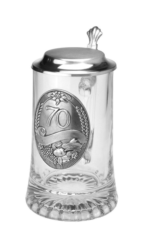 Korbel 500 ml výroční "70" s cínovou plaketkou a víkem