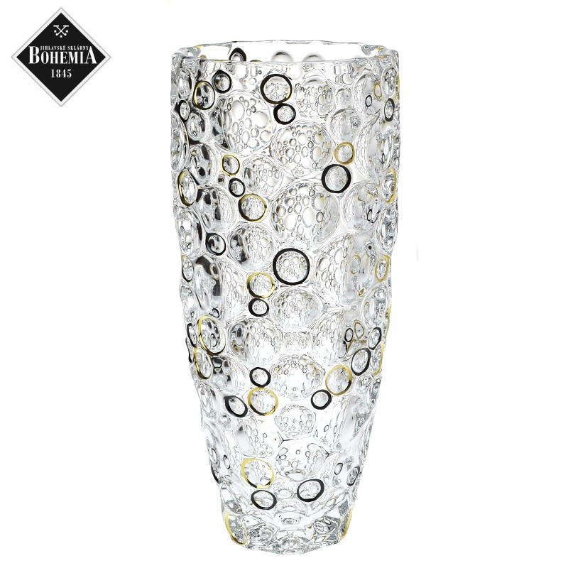 Váza křišťál 35cm - Lisbolella - black and gold circles