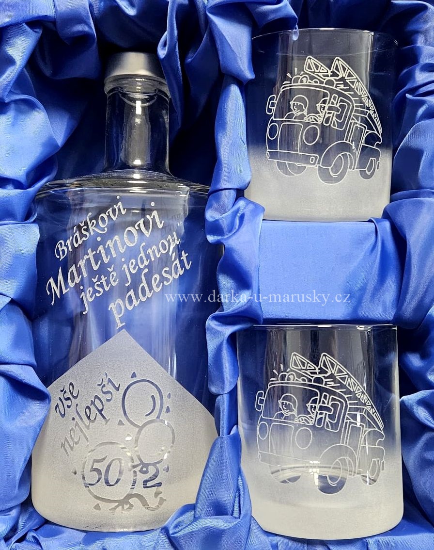Pískovaná souprava 2+1 whiskovky - Monteo