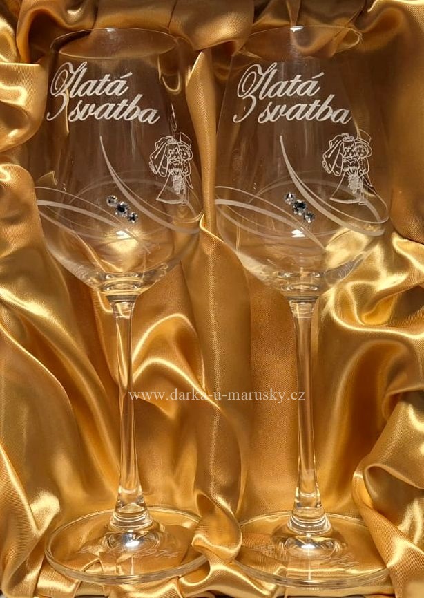 Výroční skleničky LISA SHINY GLASSES - Zlatá svatba + dekor navíc na kalichu č.23