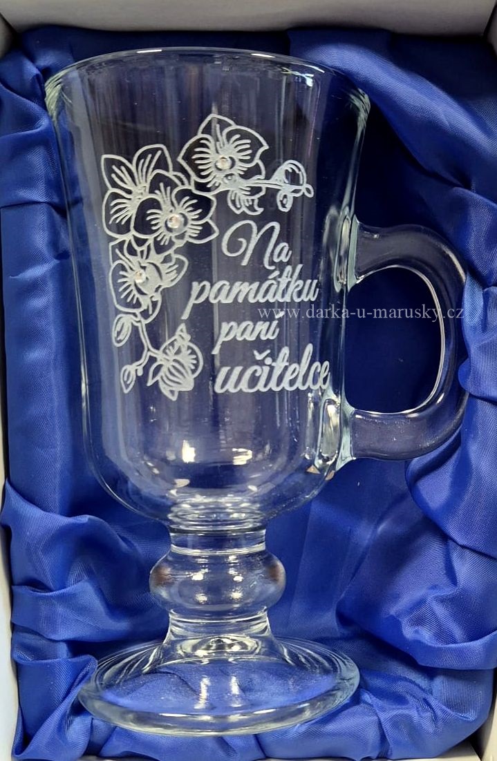 Pískovaná sklenička Venézie - Na památku paní učitelce-orchideje