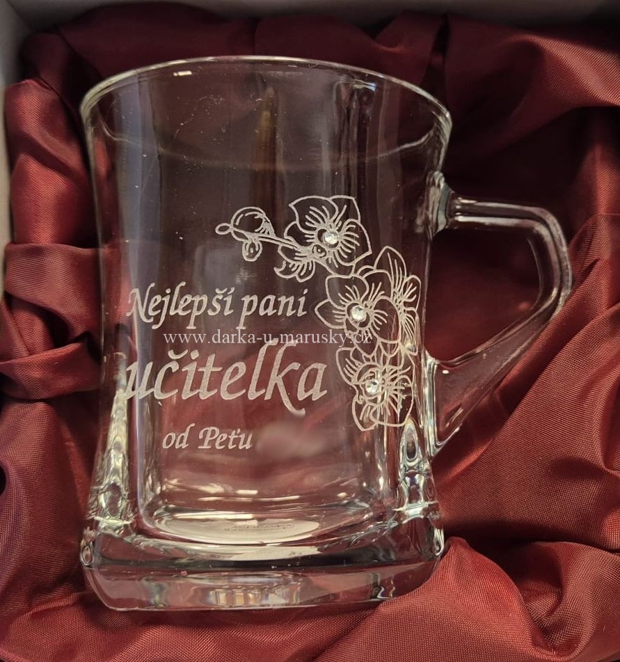 Pískovaný hrníček Geo nízký - Nejlepší paní učitelka - orchideje