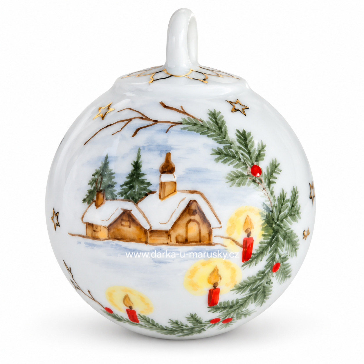 Vánoční koule ručně malovaná - průměr 5,8 cm - Zasněžená krajina