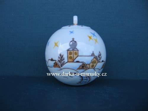 Ručně malovaná závěsná -  vánoční koule - průměr 58 mm, CHALOUPKY