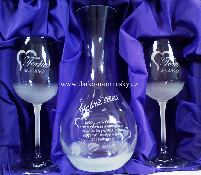 Svatební pískovaná souprava ADÉLA 2+1 na víno- dekor č.3 