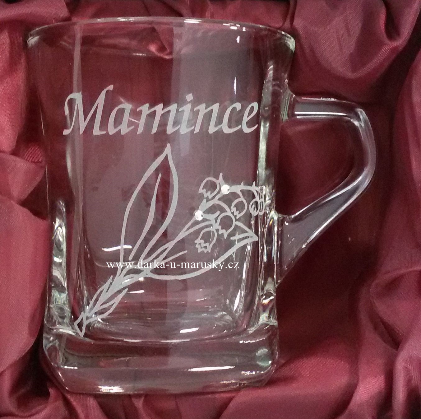 Pískovaný hrníček Geo nízký - Konvalinky