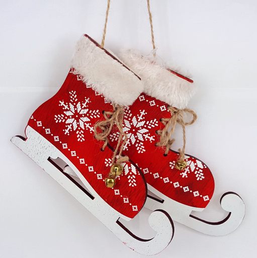 Závěsné brusle vločka set červené zdobené 17 x 12 x 1cm