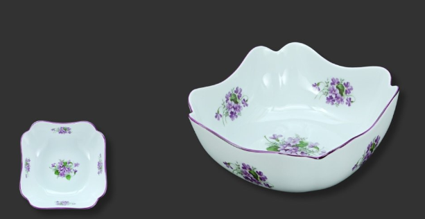 Salátová hluboká hranatá mísa 18cm fialky N