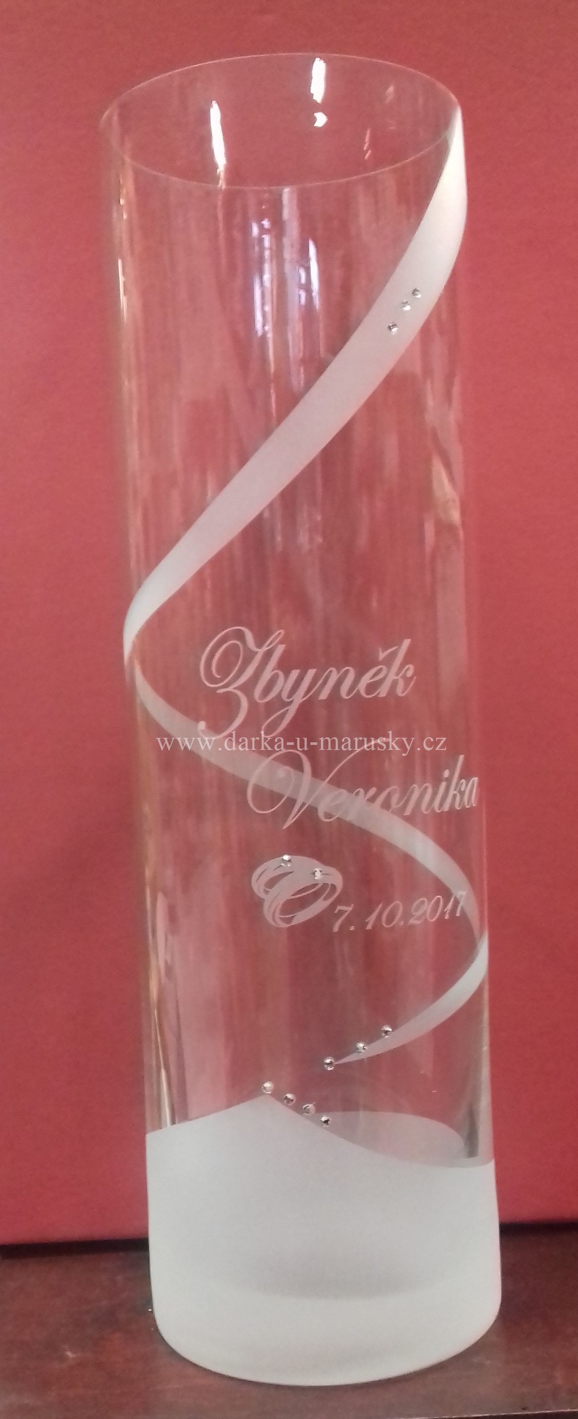 Luxusní svatební váza Válec XL - spirála s kamínky