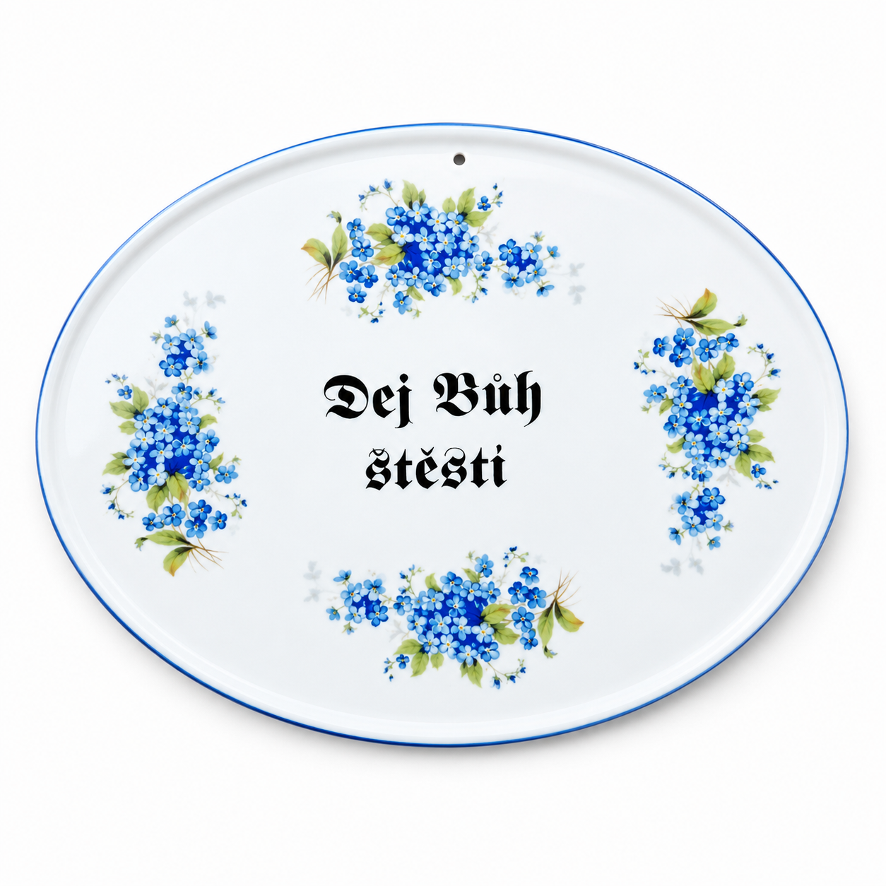 Porcelánový ovál na stěnu - Boží požehnání pomněnky