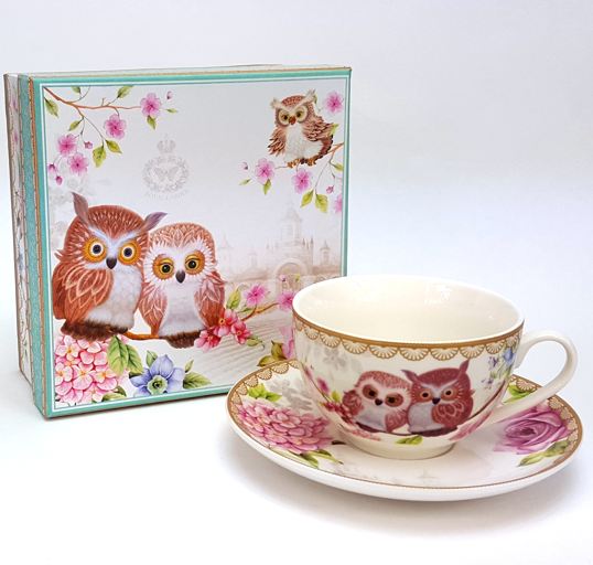 Porcelánový šálek s podšálkem v boxu 250ml- OWLS
