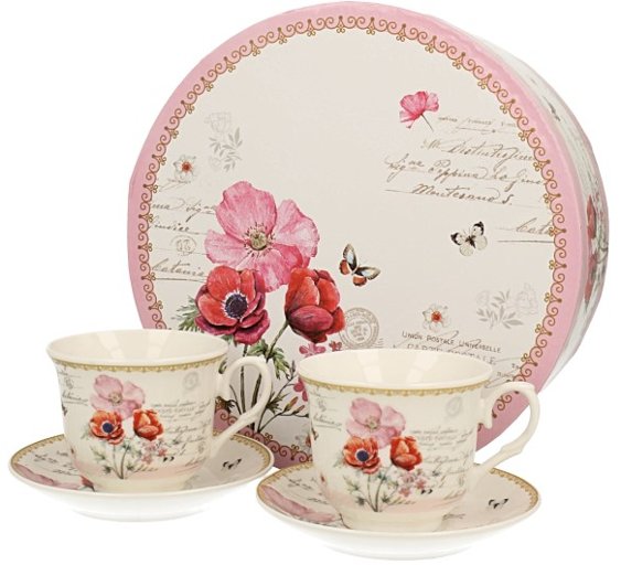 Mák - Sada 2ks porcelánových šálků s podšálkem s dekorem 200ml v boxu