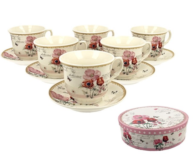 Mák - Sada 6ks porcelánový šálek s podšálkem v boxu 250ml