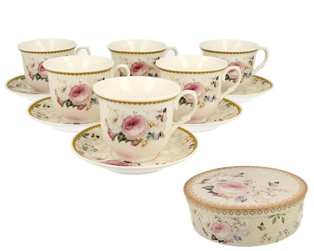 Květy - Sada 6ks porcelánový šálek s podšálkem v boxu 250ml