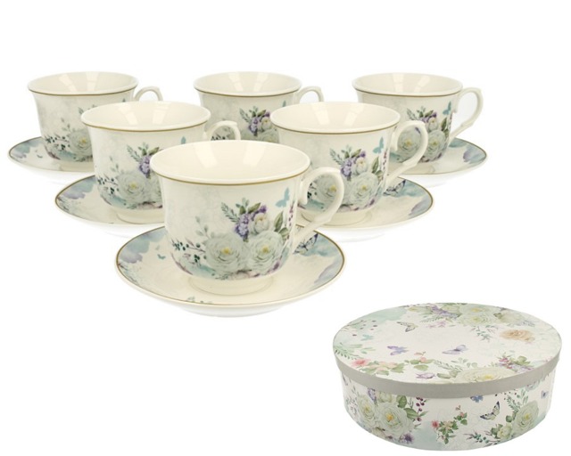 Sada 6ks porcelánový šálek s podšálkem v boxu 250ml - Garden rose