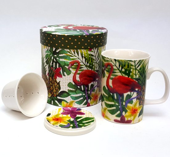 Plameňák - Hrnek porcelánový se sítkem a víčkem 320ml v boxu
