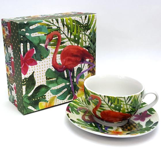 Plameňák- Porcelánový šálek s podšálkem v boxu 250ml