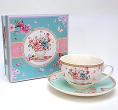 Porcelánový šálek s podšálkem v boxu 250ml - dekor růže