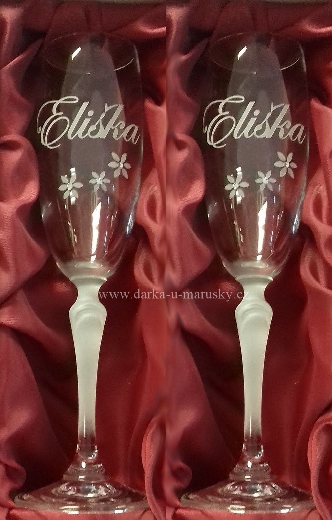 Sklenice na sekt - Flétny Lucie - pískovaná stopka - květiny