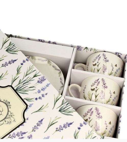 Porcelánové šapo 6ti kusů s podšálky -  250 ml - LEVANDULE