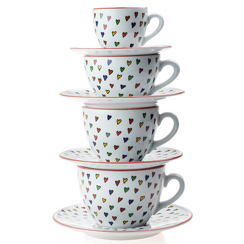 Šálek s podšálkem na espresso 180 ml mini srdíčka - červená linka