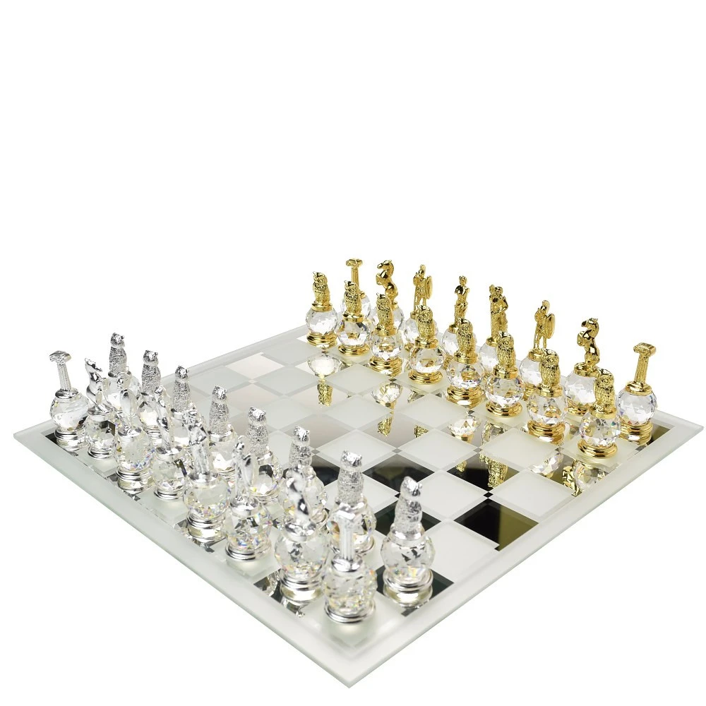 Šachy velké 25cm antické - český křišťál silver/gold