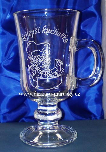 Pískovaná Venézie dekor- Nejlepší kuchařka- sklenička s uchem na stopce