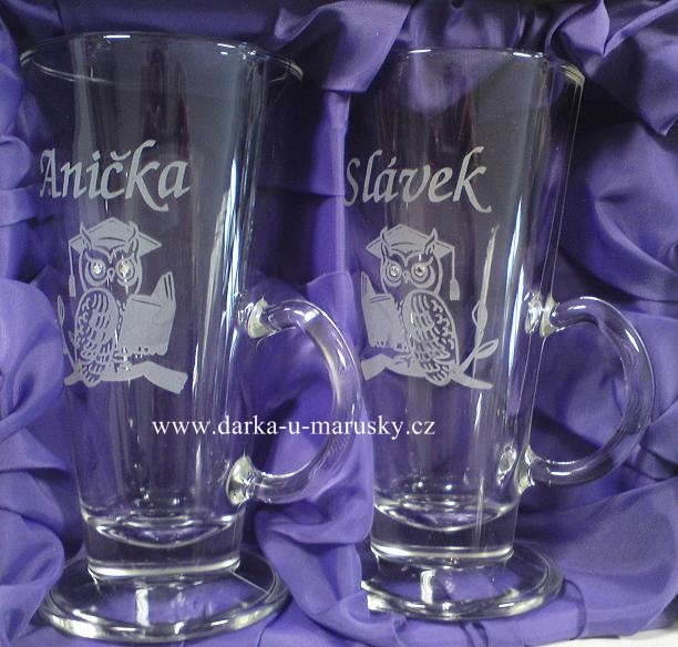 Pískovaná přátelská sada - Boston - dekor Sovičky