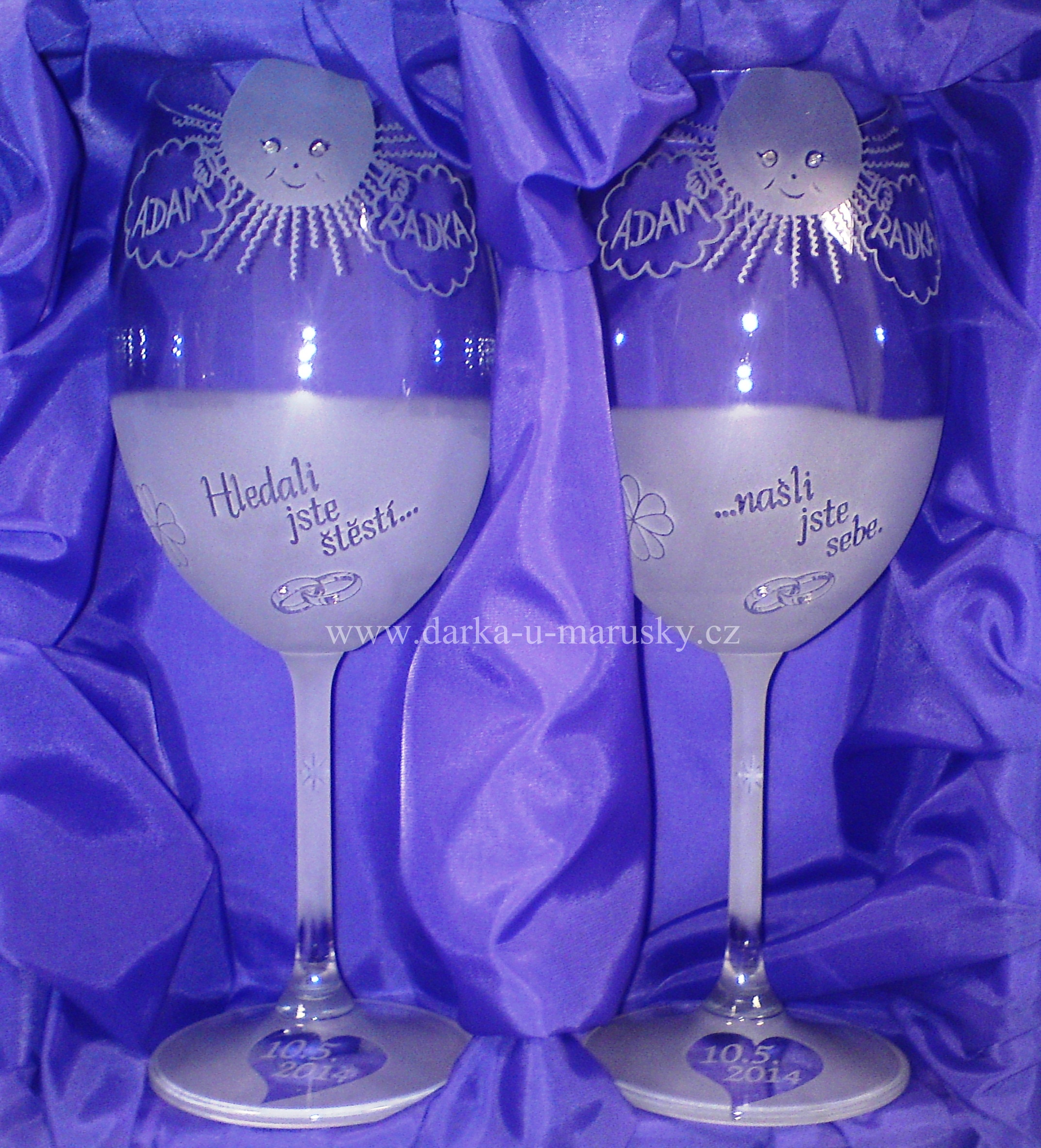 Svatební skleničky na víno - 560ml - Sluníčko s kamínky