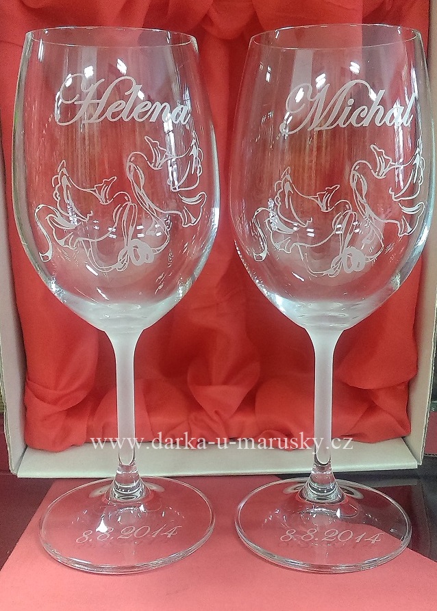 Svatební skleničky na víno - 300ml -  Holubice č.27