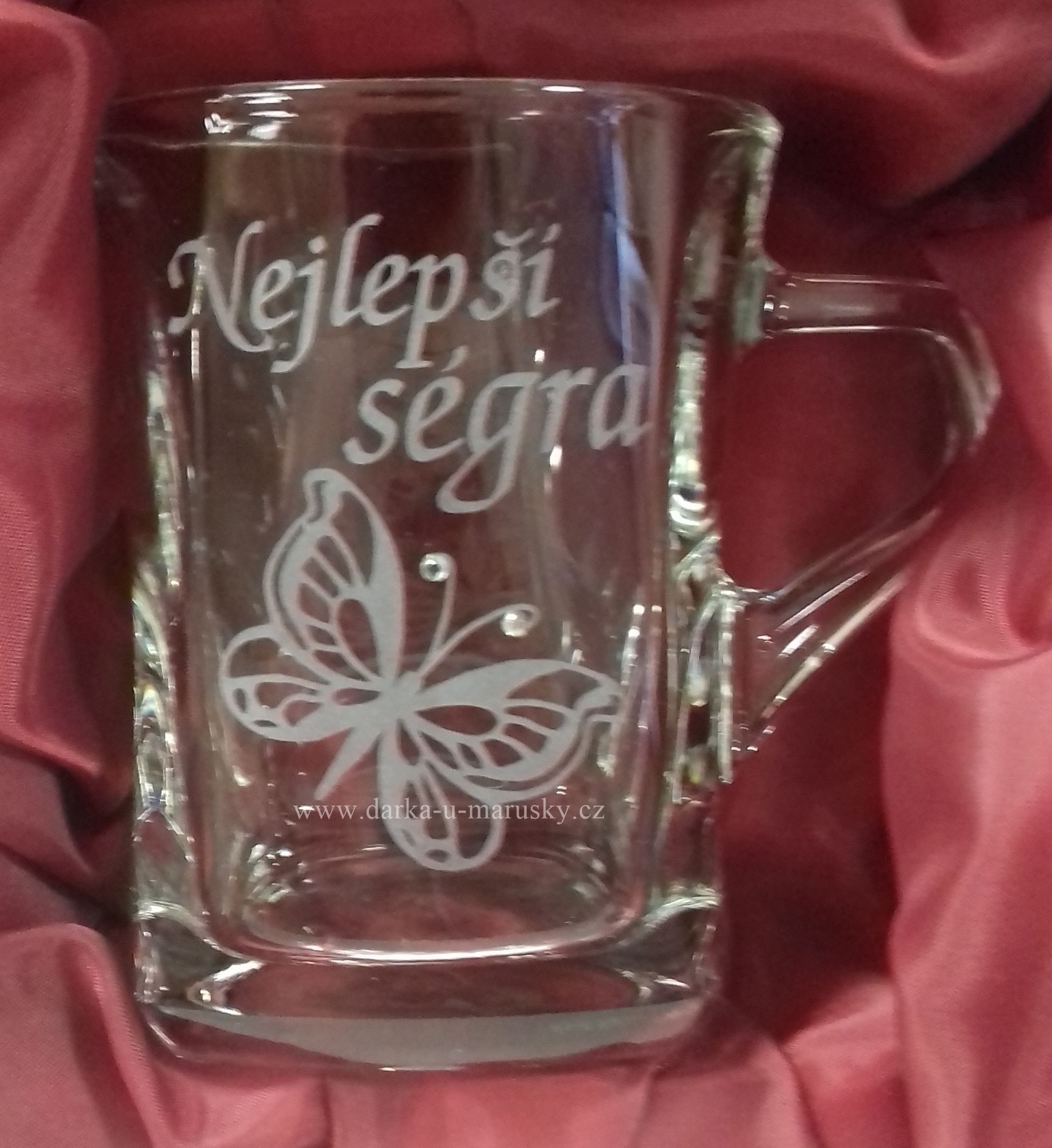 Pískovaný hrníček Geo nízký - Motýl A - Nejlepší ségra